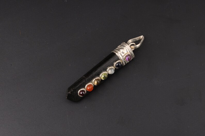 7 Chakra Black Agate Point Pendulum Pendant