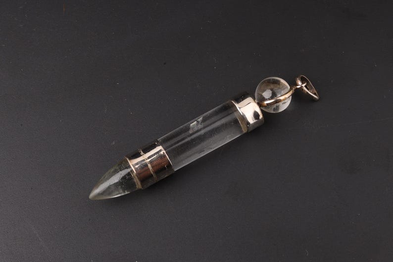 Clear Quartz Long Bullet & Sphere Pendulum Pendant