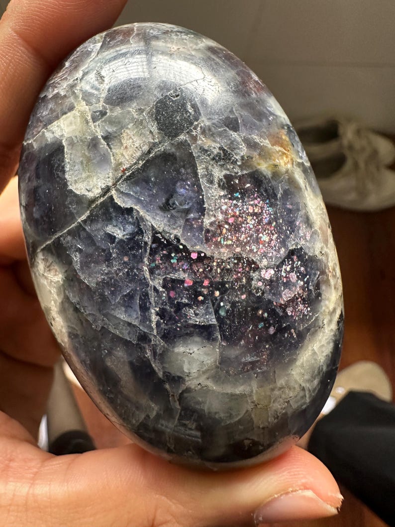 Polished Sunstone Palmstone with Iolite