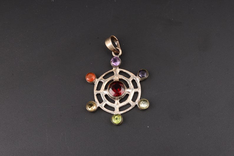 7 Chakra Multi-Gemstone Wheel Pendulum Pendant