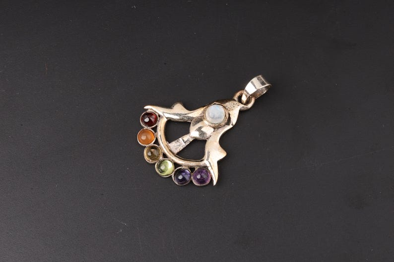 7 Chakra Multi-Gemstone Fan Pendulum Pendant