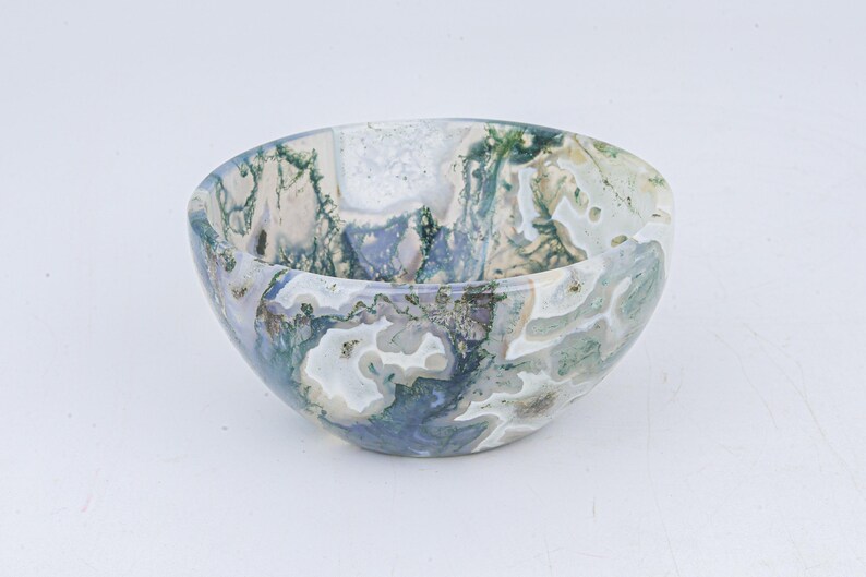 Hand-Sculpted 3-Inch Moss Agate Offering Bowl