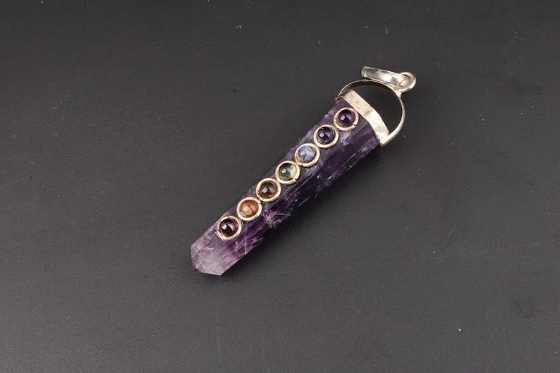 7 Chakra Amethyst Point Pendulum Pendant