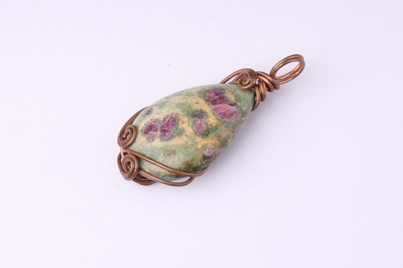 Ruby Fuchsite Wire-Wrapped Teardrop Pendant