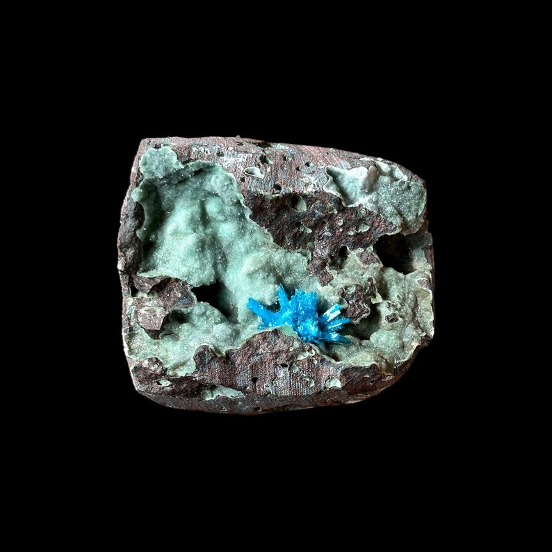 Blue Cavansite Pentagonite Mineral with Stilbite and Calcite on matrix