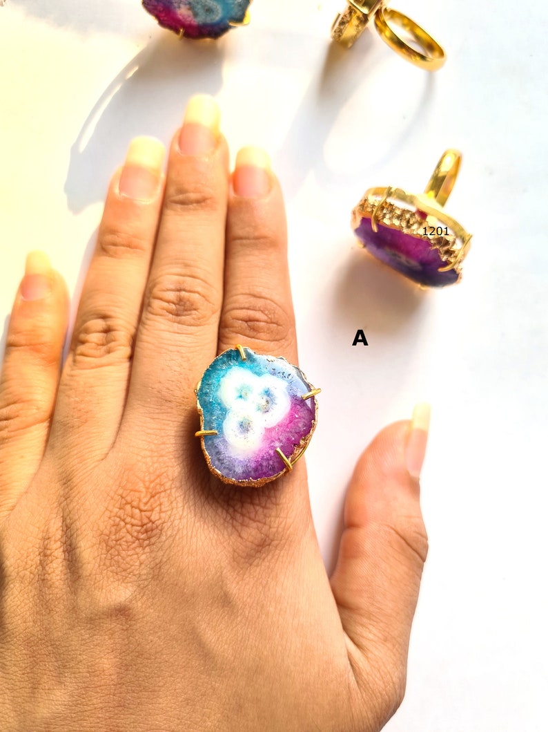 Electroplated Gold Purple Agate Druzy Ring