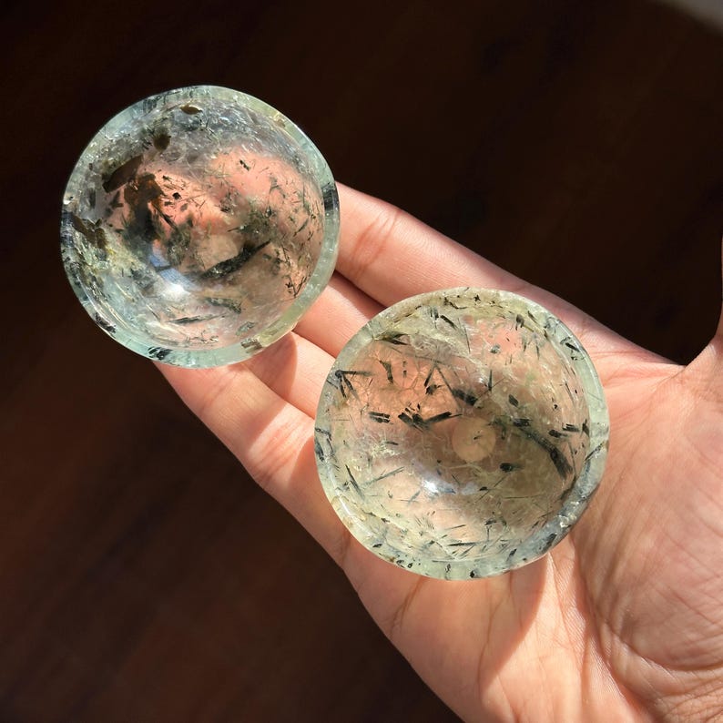 Prehnite Bowl with Black Tourmaline