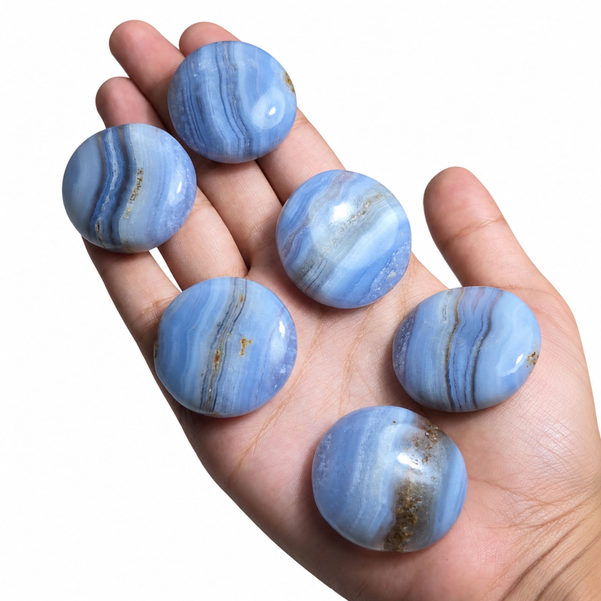 Blue Lace Agate Flatstone - Wavy Pastel Ribbon